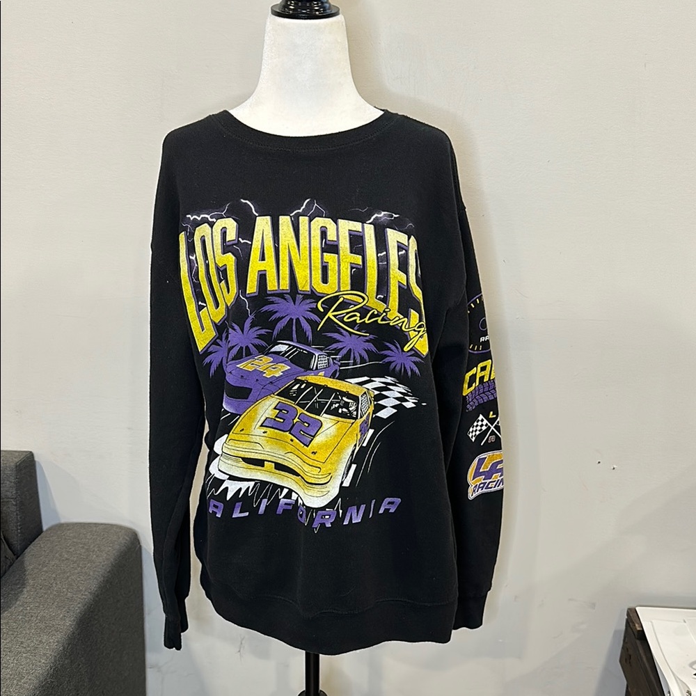 Thrift Shop Exchange Vintage Style Black Graphic Los Angeles Racing Sweater‎